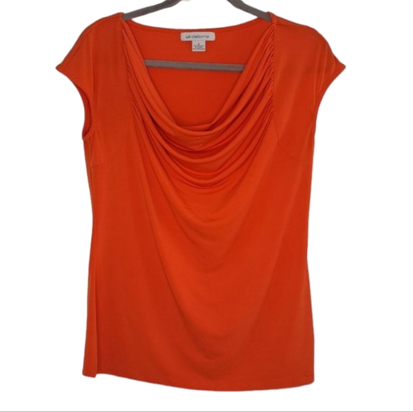 NWOT Liz Claiborne Orange Cowl Neck Cap Sleeved Blouse Size Medium - Picture 1 of 5